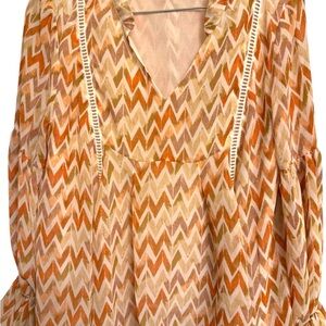 Chevron Patterned Blouse in Orange and Cream